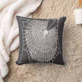 Rolig Handritad Kuslig Halloween Spindelnät Vit Kudde