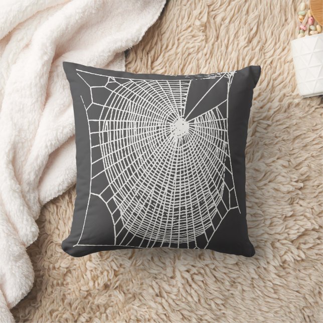 Rolig Handritad Kuslig Halloween Spindelnät Vit Kudde (Filt)