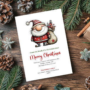 Rolig Handritad Tomte Whimsical Festiv Hälsning Julkort