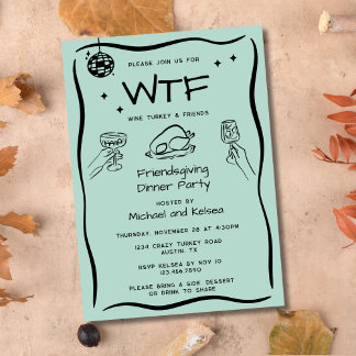 Rolig Handritad Vännernas Thanksgiving Middag WTF Inbjudningar