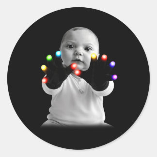 Rolig handskbaby meme nischdesign Nya föräldrar M Runt Klistermärke
