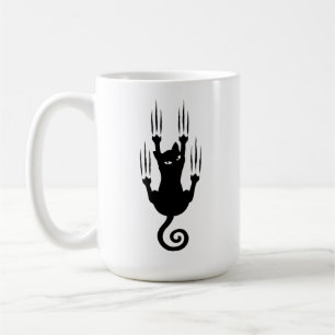 Rolig Hängande Svart Katt Silhuett Med Rivmärken Kaffemugg