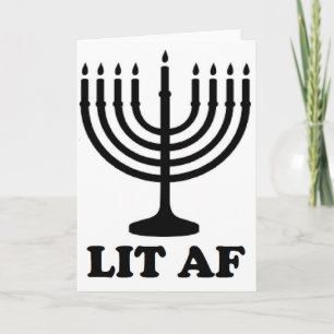 Rolig hanukkah chanukah menora tänd af helgkort