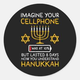 Rolig Hanukkah Föreställ Din Mobiltelefon Chanukah Runt Klistermärke