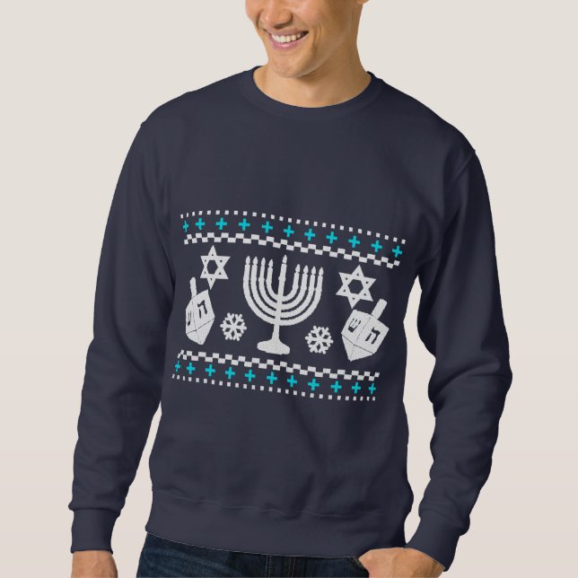 Rolig Hanukkah ful helgdagtröja Lång Ärmad Tröja (Framsida)