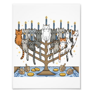 Rolig Hanukkah Meowzel Katter Menorah Fototryck