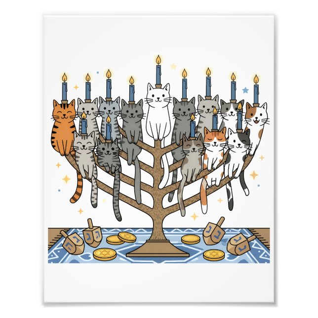 Rolig Hanukkah Meowzel Katter Menorah Fototryck (Framsidan)