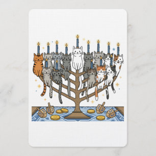 Rolig Hanukkah Meowzel Katter Menorah Inbjudningar