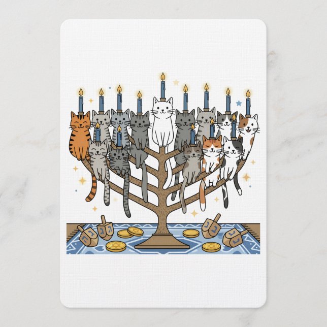 Rolig Hanukkah Meowzel Katter Menorah Inbjudningar (Framsida)