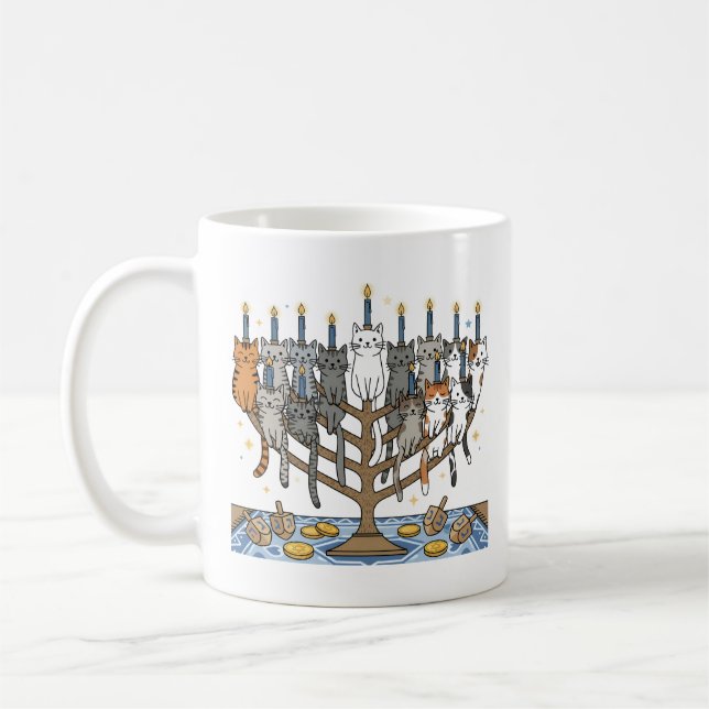 Rolig Hanukkah Meowzel Katter Menorah Kaffemugg (Vänster)