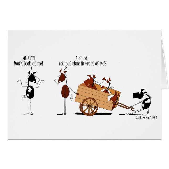 Rolig häst framme av vagnstecknaden hälsningskort (Framsidan Horizontal)