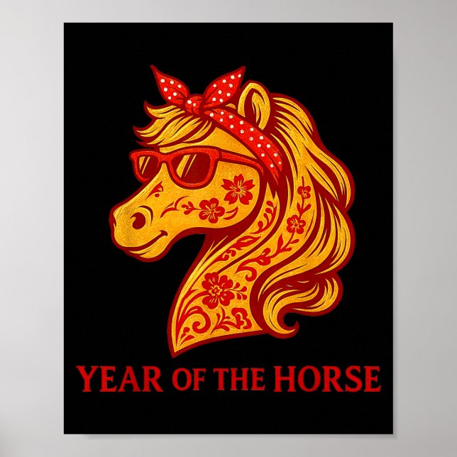 Rolig häst gratulerar glad kinesiskt nyår för häst poster (Framsidan)