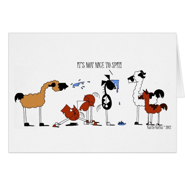 Rolig häst- & Llamatecknad Hälsningskort (Framsidan Horizontal)