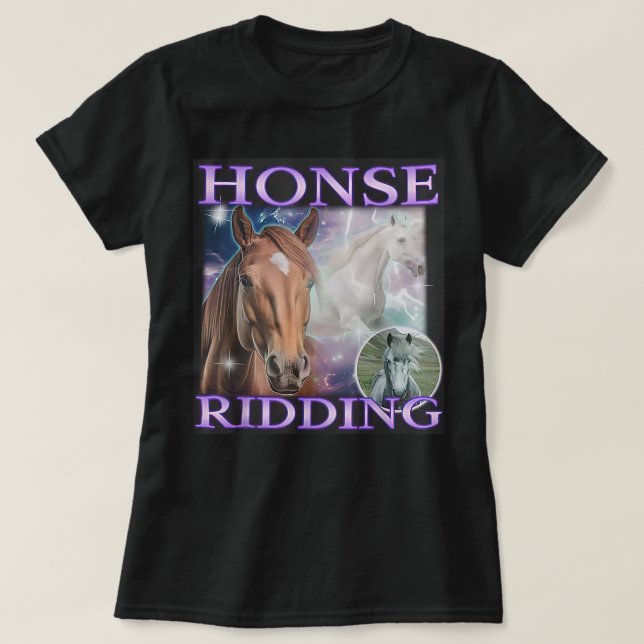 Rolig Häst Meme Män Kvinnor Häst Ridning T Shirt (Design framsida)