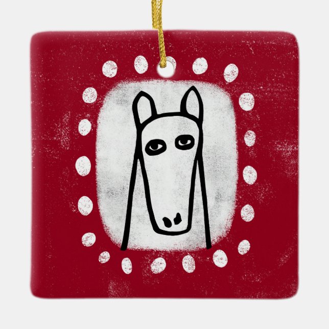 Rolig häst på röd ornament (Framsida)