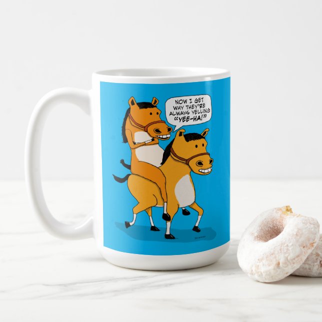 Rolig hästridninghäst kaffemugg (Med munk)