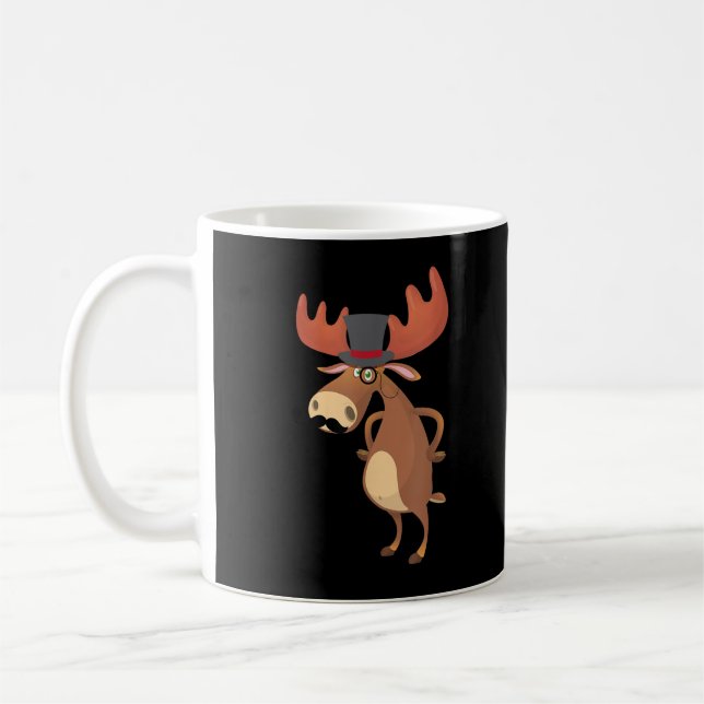 Rolig Hatt Med Moustache Älskare Av Älg Djurälskar Kaffemugg (Vänster)