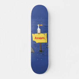 Rolig havsfågel omringad av hajar tecknad film mini skateboard bräda 18,5 cm