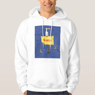 Rolig havsfågel som omringas av hajar tecknad film hoodie