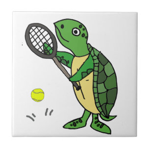 Rolig havssköldpadda som leker tennistecknaden kakelplatta