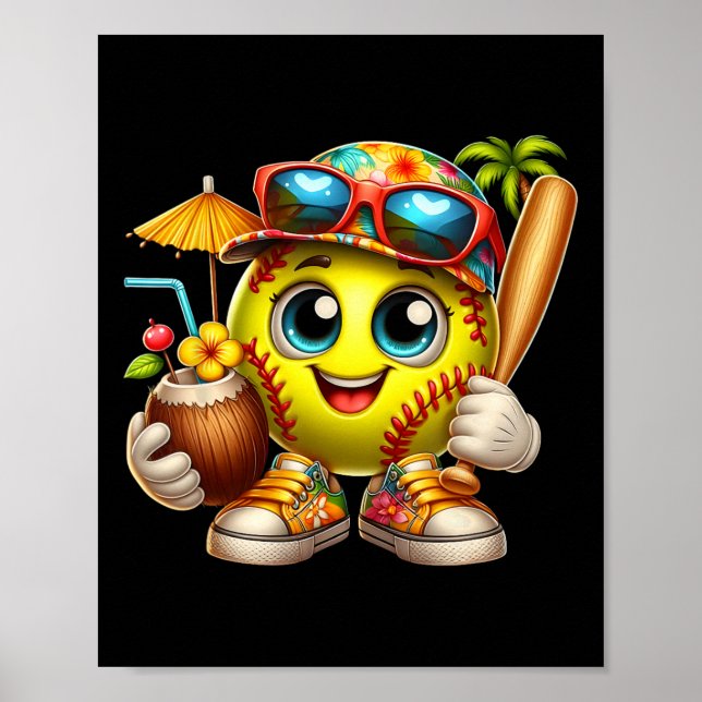 Rolig Hawaii Softll Ll Hawaiian Tropisk Sommar Led Poster (Framsidan)