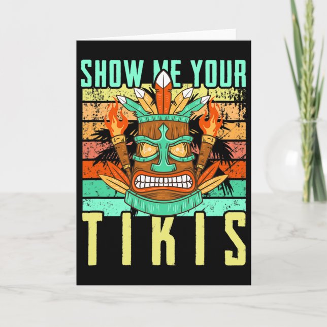 Rolig Hawaiian Visa dina Tikis Hawaii Sommar Tröja Kort (Framsida)