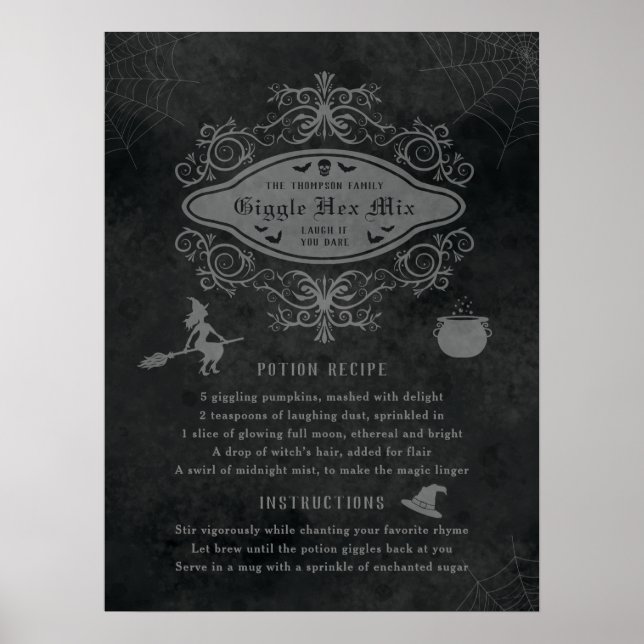 Rolig Häx-tema Trolldrycksrecept Lekfull Halloween Poster (Framsidan)