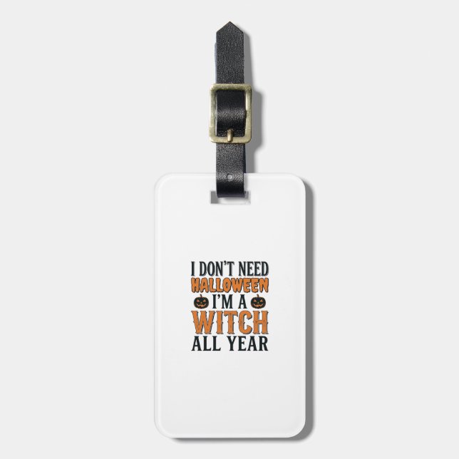 Rolig Häxa Året Runt Halloween Typografi Design_1 Bagagebricka (Vertikal Framsida)