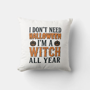Rolig Häxa Året Runt Halloween Typografi Design_1 Kudde
