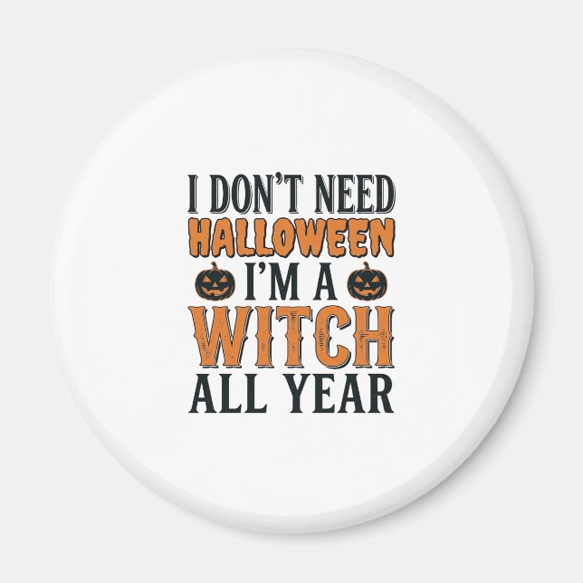 Rolig Häxa Året Runt Halloween Typografi Design_1 Magnet (Framsidan)