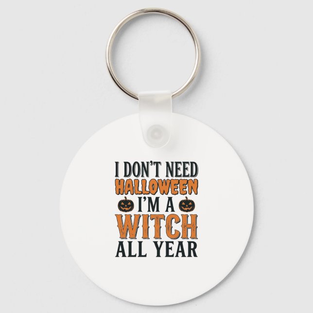 Rolig Häxa Året Runt Halloween Typografi Design_1 Nyckelring (Framsida)