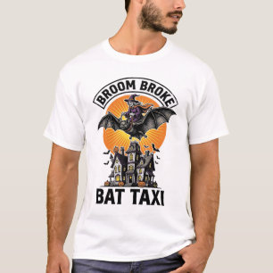Rolig Häxa Halloween Kvast Bruten Fladdermus Åktur T Shirt