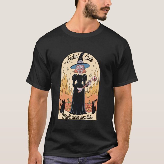Rolig Häxa Halloween Pumpa Känner Söt Förbannelse  T Shirt (Framsida)