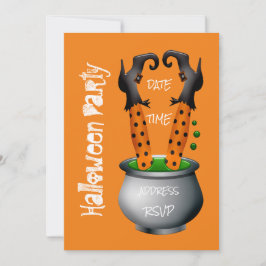Rolig häxa i gryta Halloweenfest Inbjudningar
