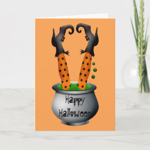 Rolig häxa orange Halloween tema Kort