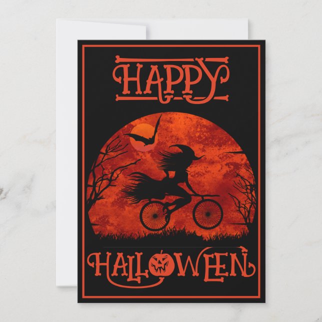 ROlig HÄXA PÅ CYKEL HALLOWEEN-FIRANDE Inbjudningar (Framsida)