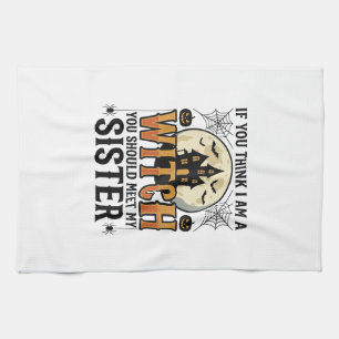 Rolig Häxa Syster Halloween Vintage Grafisk_1 Kökshandduk