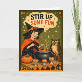 Rolig Häxa & Uggla Vintage Halloween Kort
