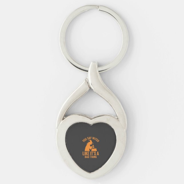 Rolig Häxgryta Halloween Twisted Heart Silverfärgad Nyckelring (Framsidan)