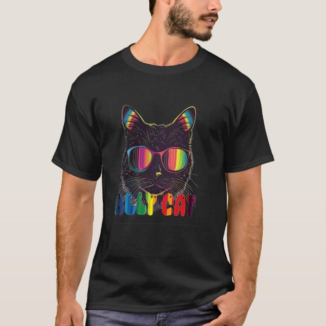 Rolig HBT-Allierad Katt Regnbåge HBT-stolt T Shirt (Framsida)
