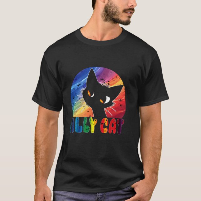 Rolig HBT-Allierad Katt Regnbåge HBTQ Pride Män Kv T Shirt (Framsida)