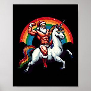 Rolig HBT Jul Tomte Ridande Enhörning Visar Muskle Poster