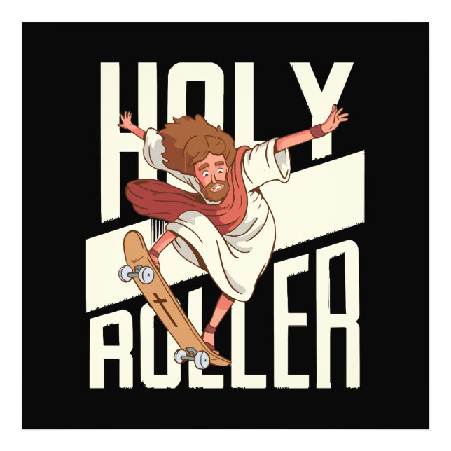 Rolig Helroller Skateboardåkande Jesus Fototryck (Framsidan)
