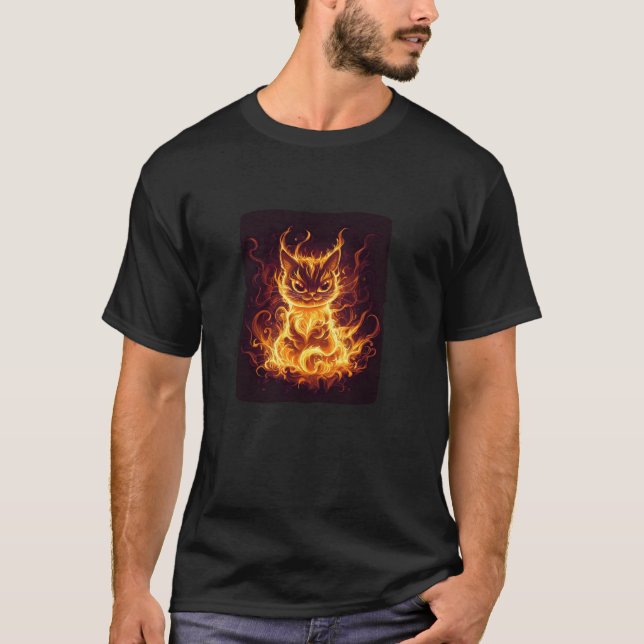 Rolig helveteskatt med flammor och eldkostym t shirt (Framsida)