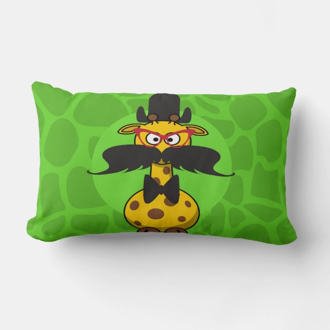 Rolig hemlig giraff i mustaschförklädnad lumbarkudde (Framsida)