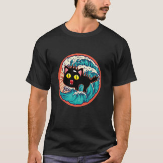 Rolig hemsk japansk katt retro vintage män kvinnor t shirt