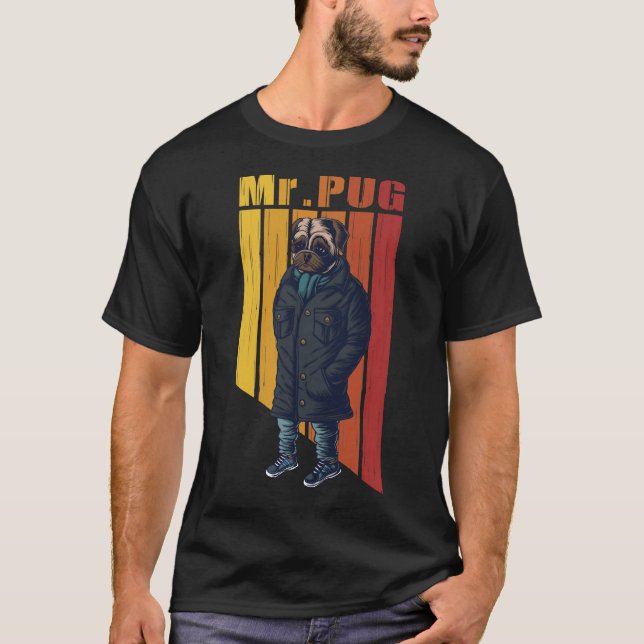 Rolig Herr Pug Hund Mode 527 T Shirt (Framsida)