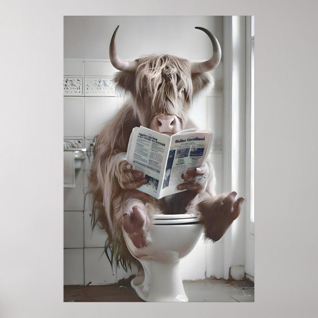 Rolig Highland Cow Badrumsdekoration, Toalett Poster (Framsidan)