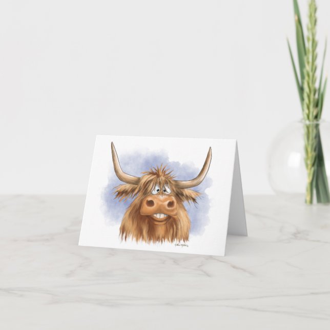 Rolig Highland Cow-serieteckning Tack Kort (Framsida)