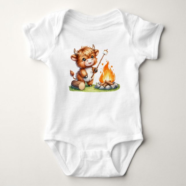 Rolig Highland Ko Cute Camping T Shirt (Framsida)